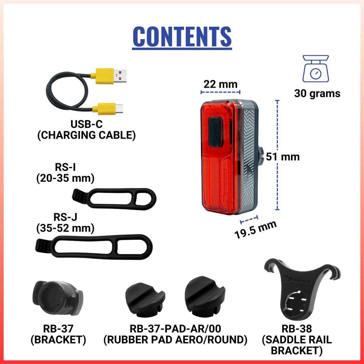 Moon Helix Lite Red 100 Lumens Bicycle Light