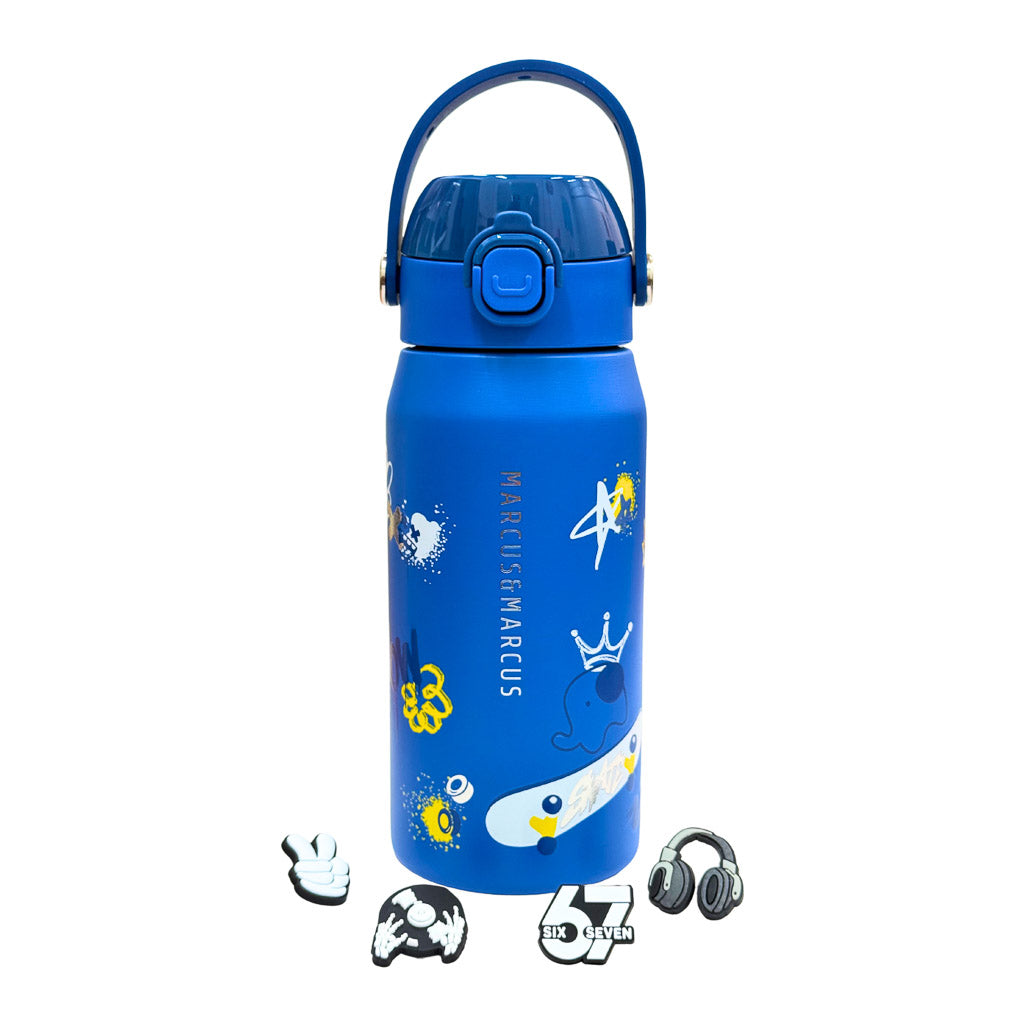 Marcus & Marcus CharmPoP 550ml blue insulated 316 stainless steel water bottle with 4 interchangeable charms
