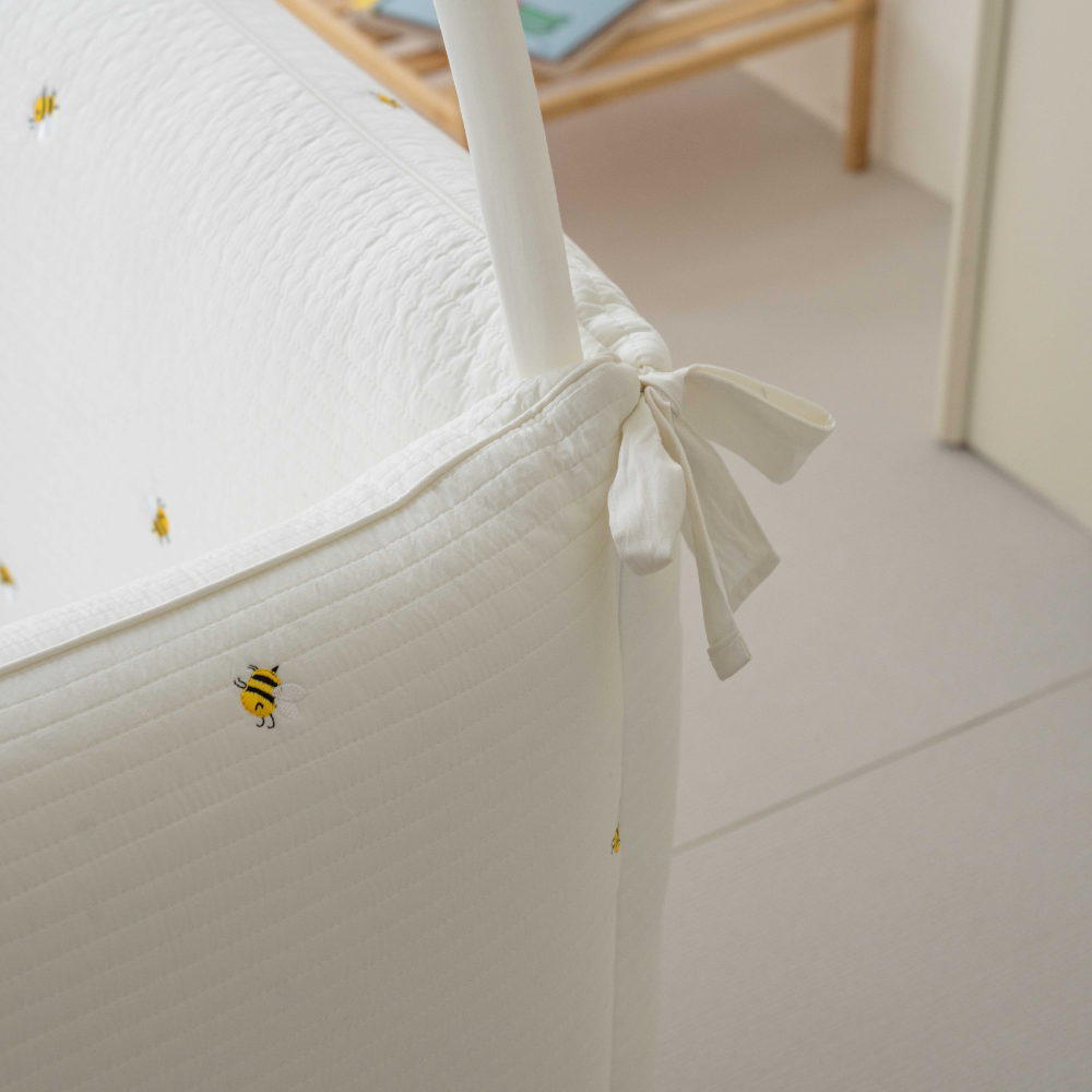 LOLBaby Cotton Embroidery Bumper Bed with Hanging Toy and Canopy - Honey Bee