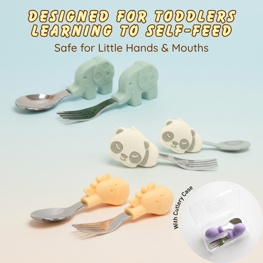Marcus & Marcus Toddler Self-Feeding Training Spoon & Fork Set with Cutlery Case
